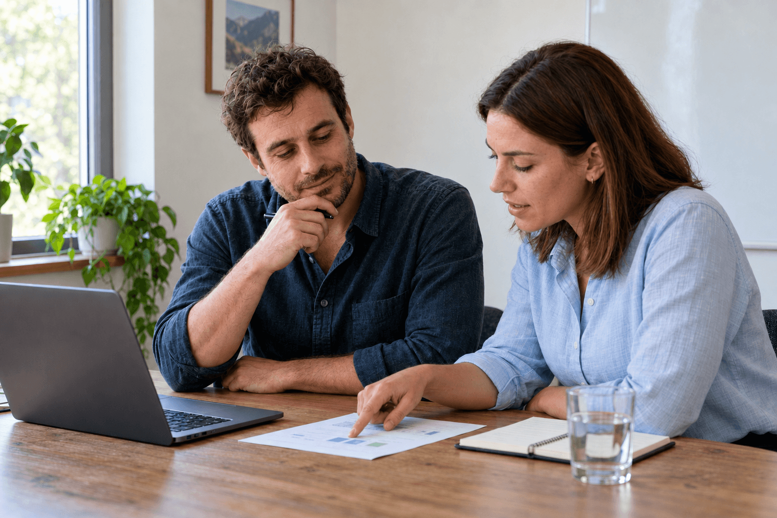 People collaborating around a table in a bright office